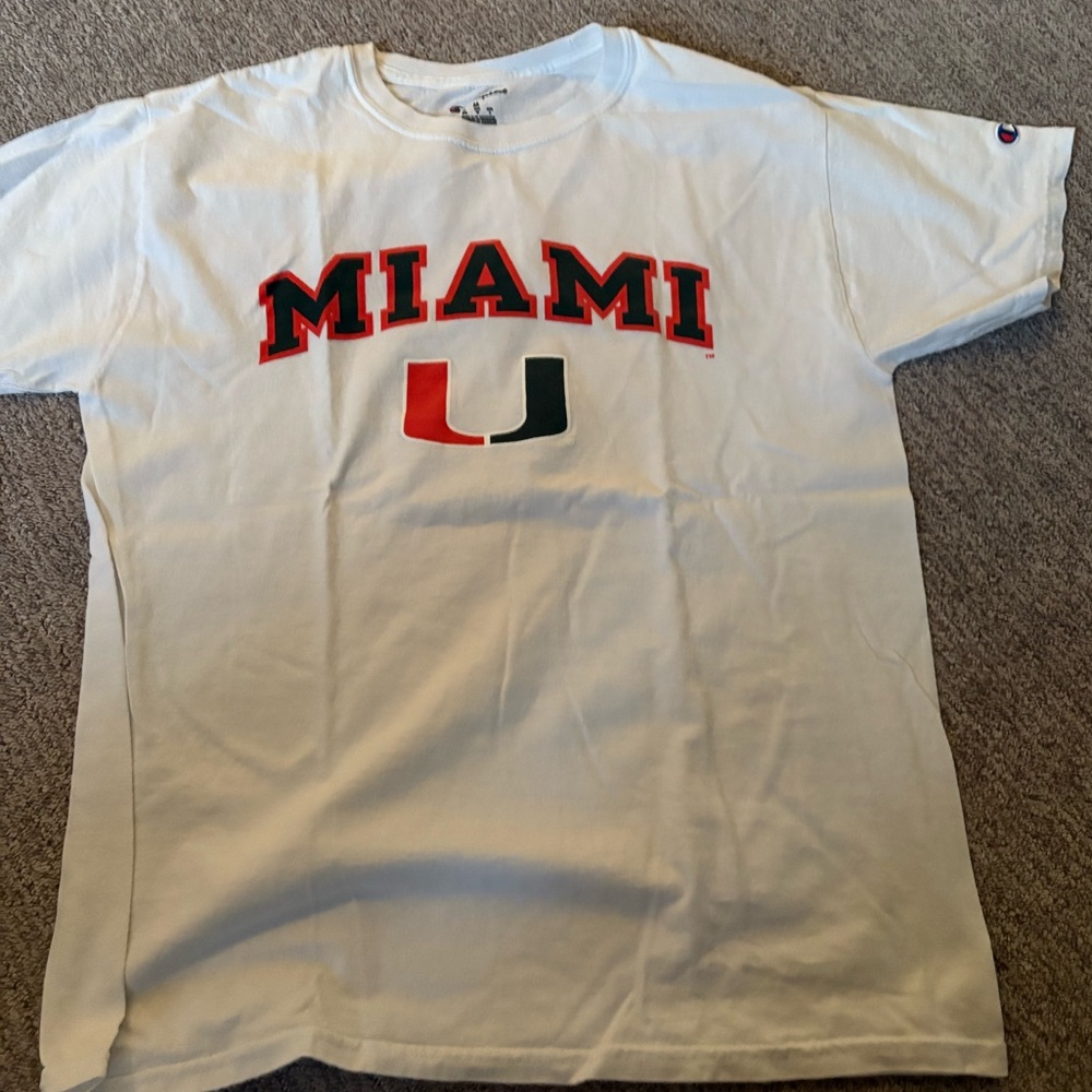 Miami Hurricanes T-Shirt Women’s Medium White Football Short Sleeve Pullover